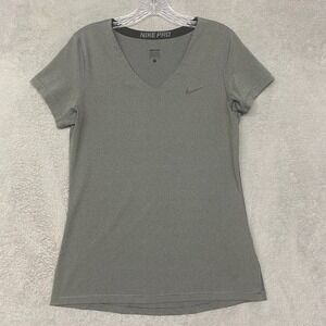 Nike Pro Top Womens Large Gray V Neck Tee Short Sleeve Performace Running